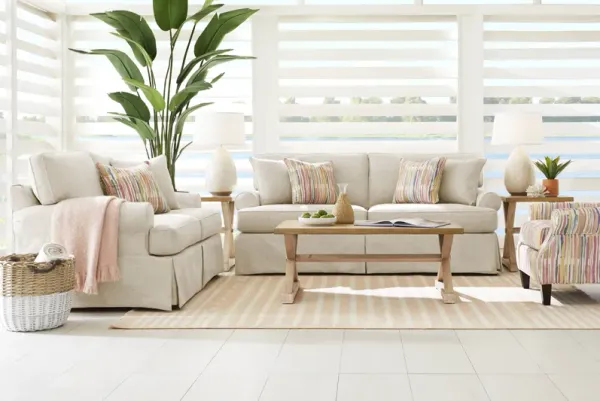 Beachside Walk Linen Textured Slipcover 8 Pc Living Room