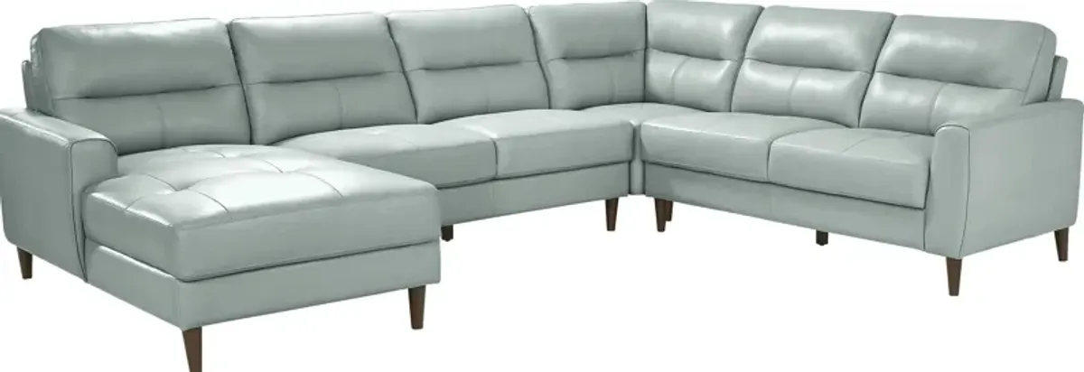 Sutton Heights Aqua Leather 4 Pc Sectional