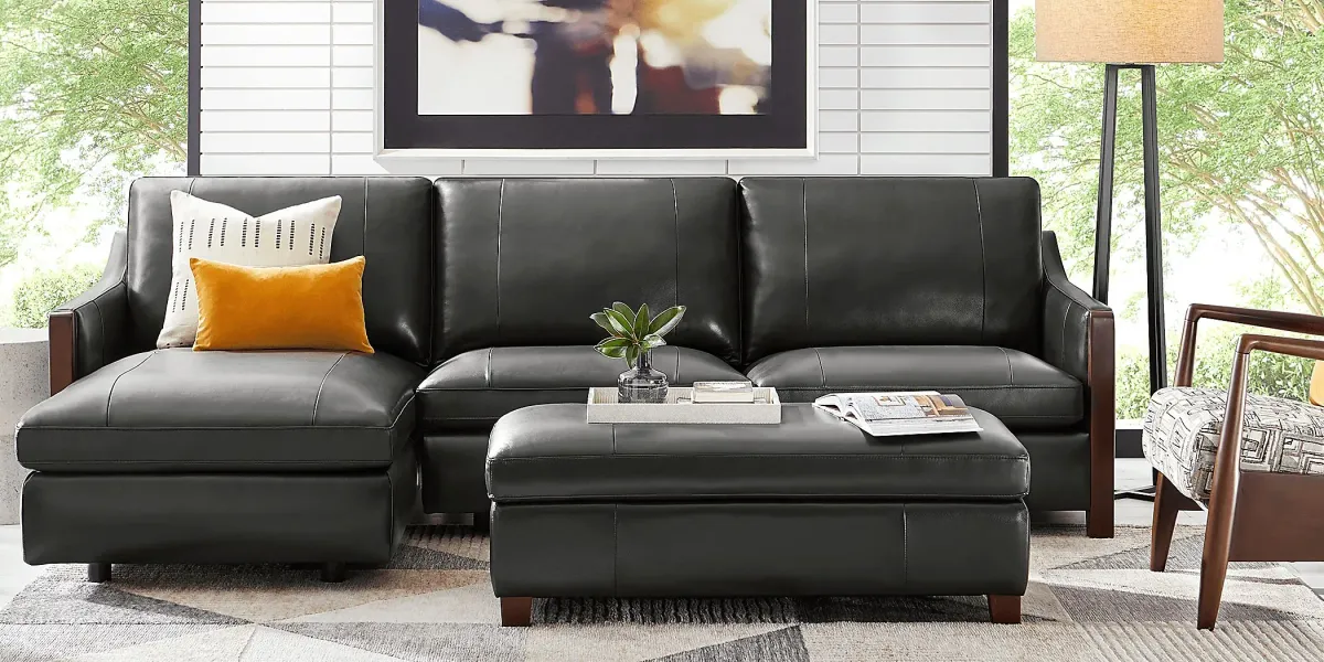 Greenwich Loft Black Leather 3 Pc Sectional Living Room