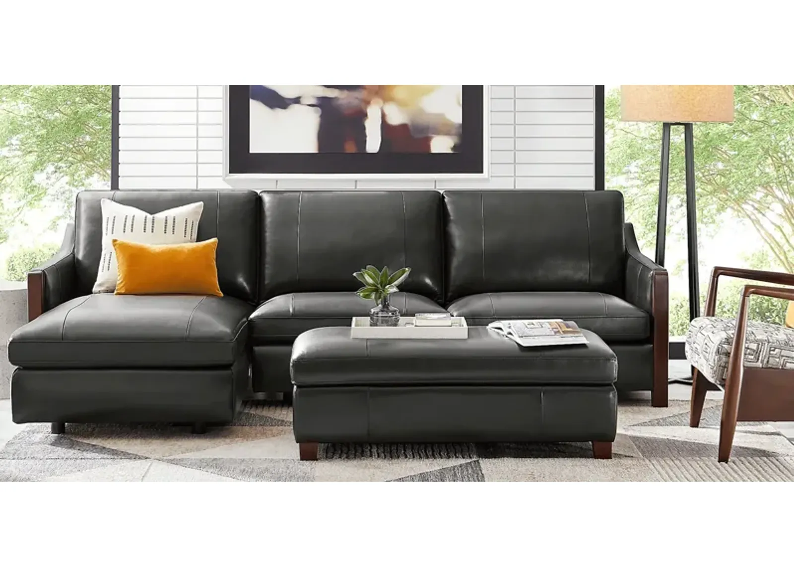 Greenwich Loft Black Leather 3 Pc Sectional Living Room