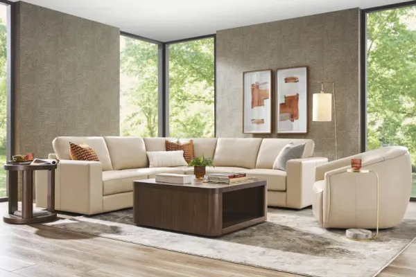 Venice Modular Almond Leather 5 Pc Sectional