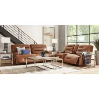 Farona Caramel Leather 7 Pc Dual Power Reclining Living Room