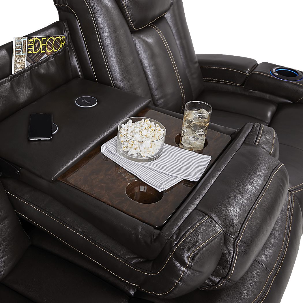 Moretti Brown Leather 7 Pc Living Room with Dual Power Reclining Sofa