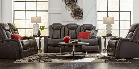 Moretti Brown Leather 7 Pc Living Room with Dual Power Reclining Sofa