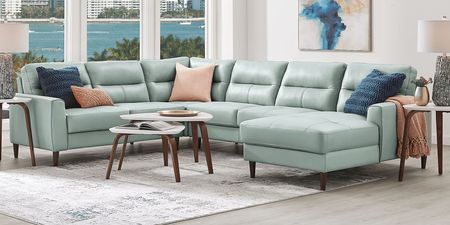 Sutton Heights Aqua Leather 4 Pc Sectional