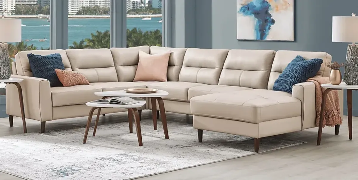 Sutton Heights Beige Leather 4 Pc Sectional