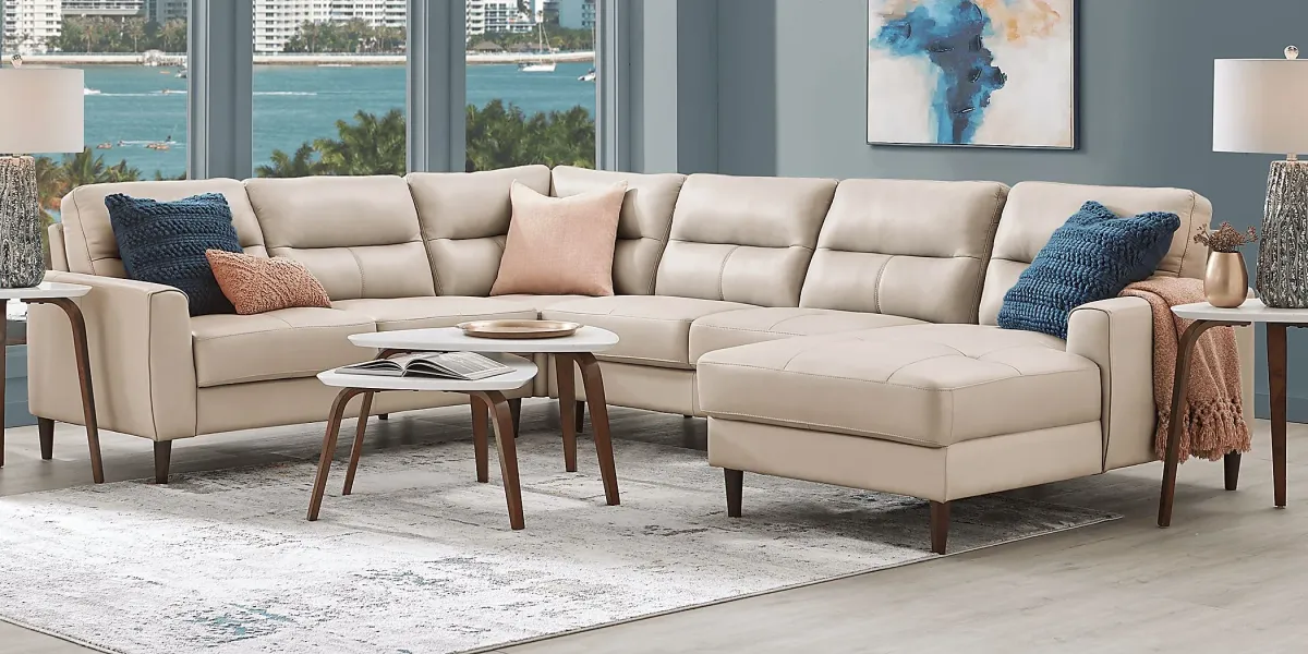 Sutton Heights Beige Leather 4 Pc Sectional