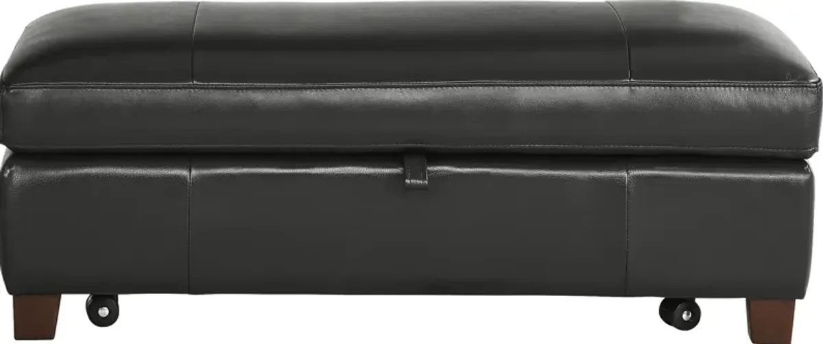 Greenwich Loft Black Leather Storage Ottoman