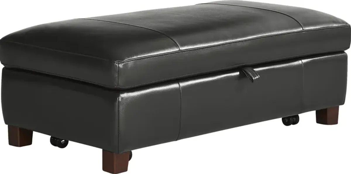 Greenwich Loft Black Leather Storage Ottoman