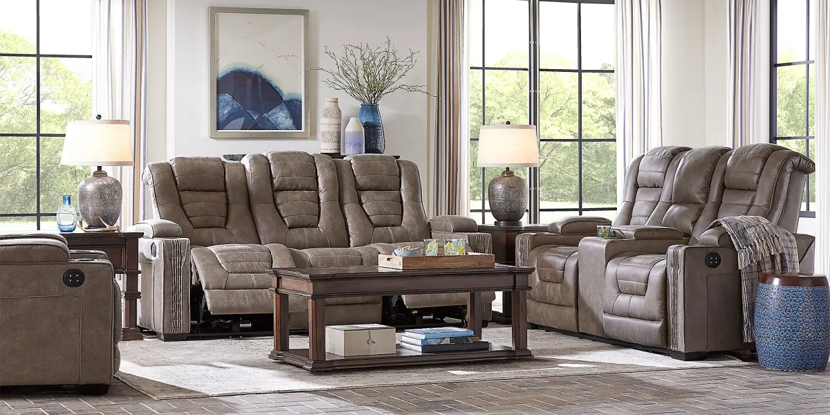 Chief Taupe 3 Pc Dual Power Reclining Living Room