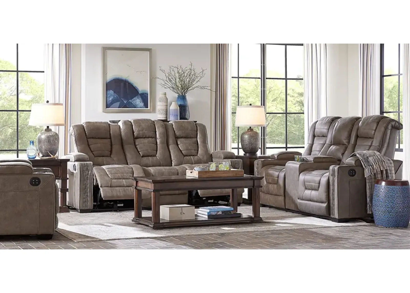 Chief Taupe 3 Pc Dual Power Reclining Living Room