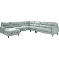 Sutton Heights Aqua Leather 5 Pc Sectional