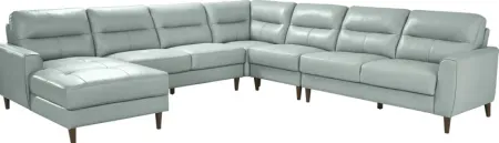 Sutton Heights Aqua Leather 5 Pc Sectional