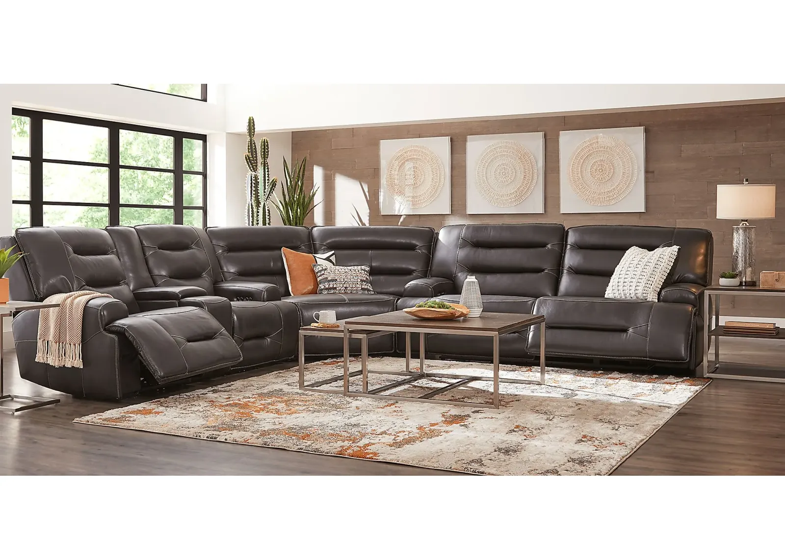 Farona Black Cherry Leather 6 Pc Dual Power Reclining Sectional Living Room