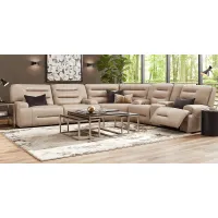 Farona Ivory Leather 6 Pc Dual Power Reclining Sectional Living Room