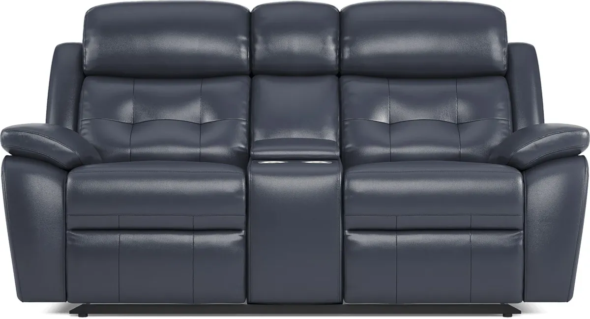 Antonin Blue Leather 5 Pc Reclining Living Room
