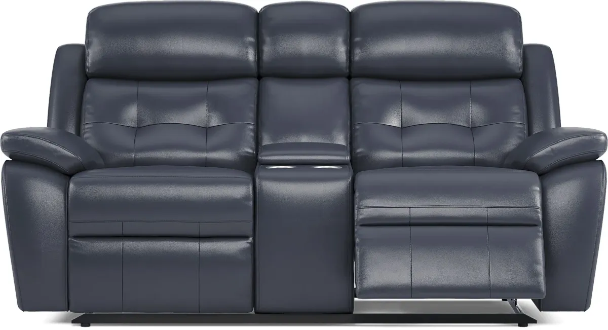 Antonin Blue Leather 5 Pc Reclining Living Room