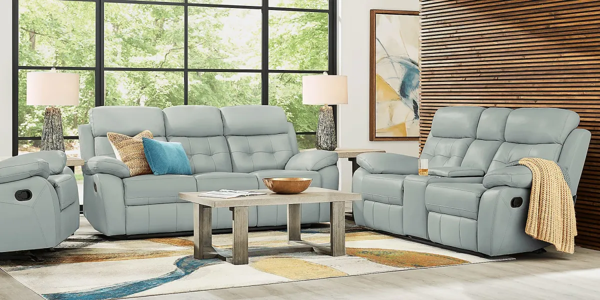 Antonin Aqua Leather 5 Pc Reclining Living Room