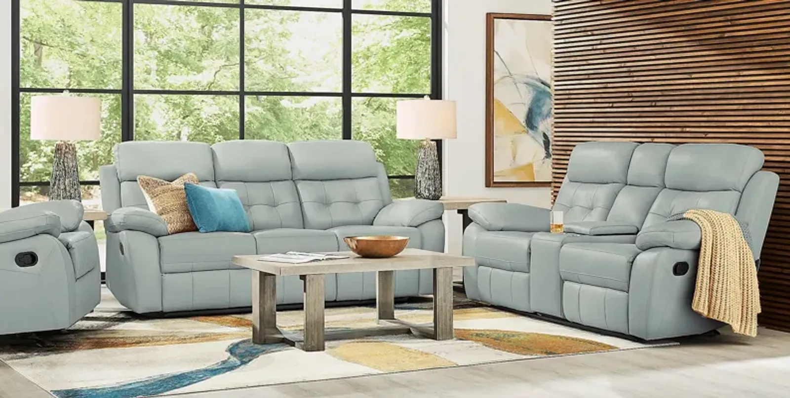 Antonin Aqua Leather 5 Pc Reclining Living Room