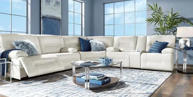 Beige Leather 3 Pc Reclining Sectional