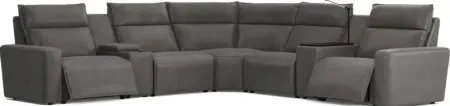 ModularTwo Charcoal 7 Pc Dual Power Reclining Sectional with Media and Wood Top Consoles