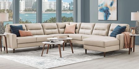 Sutton Heights Beige Leather 5 Pc Sectional