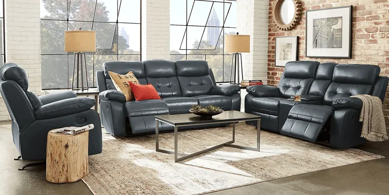 Antonin Blue Leather 7 Pc Reclining Living Room