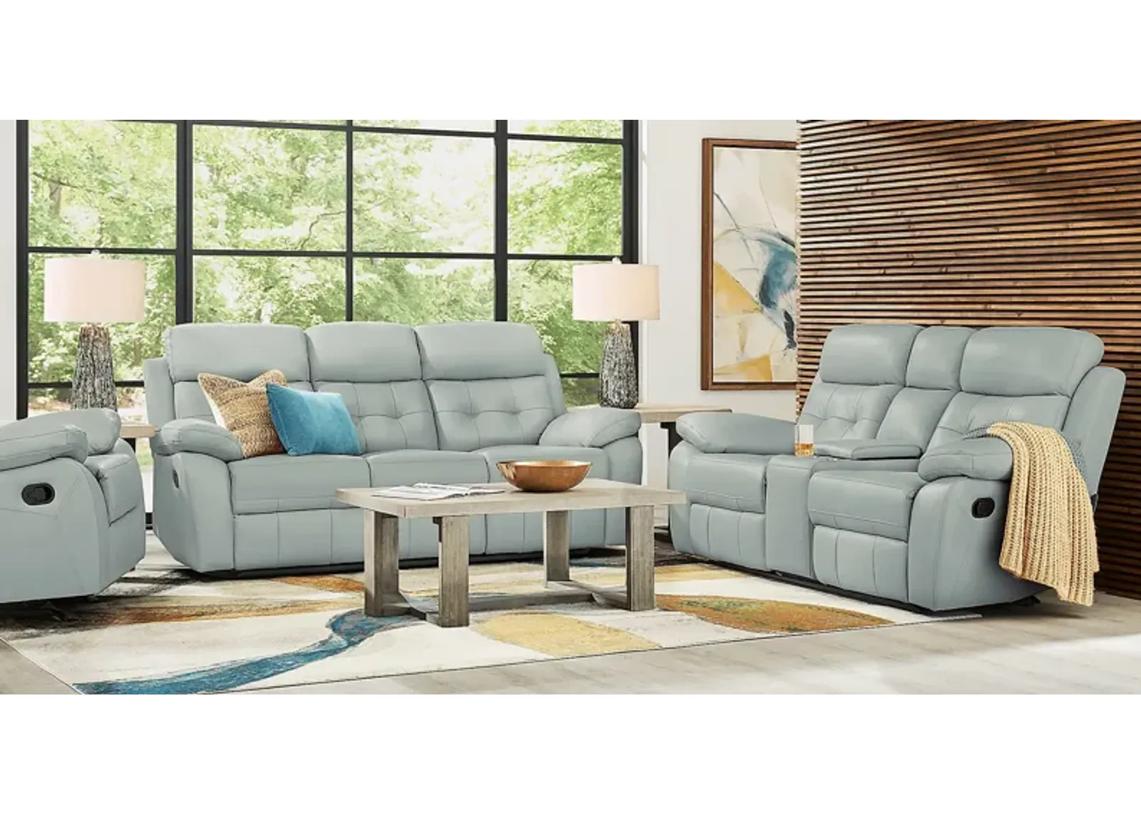 Antonin Aqua Leather 7 Pc Reclining Living Room