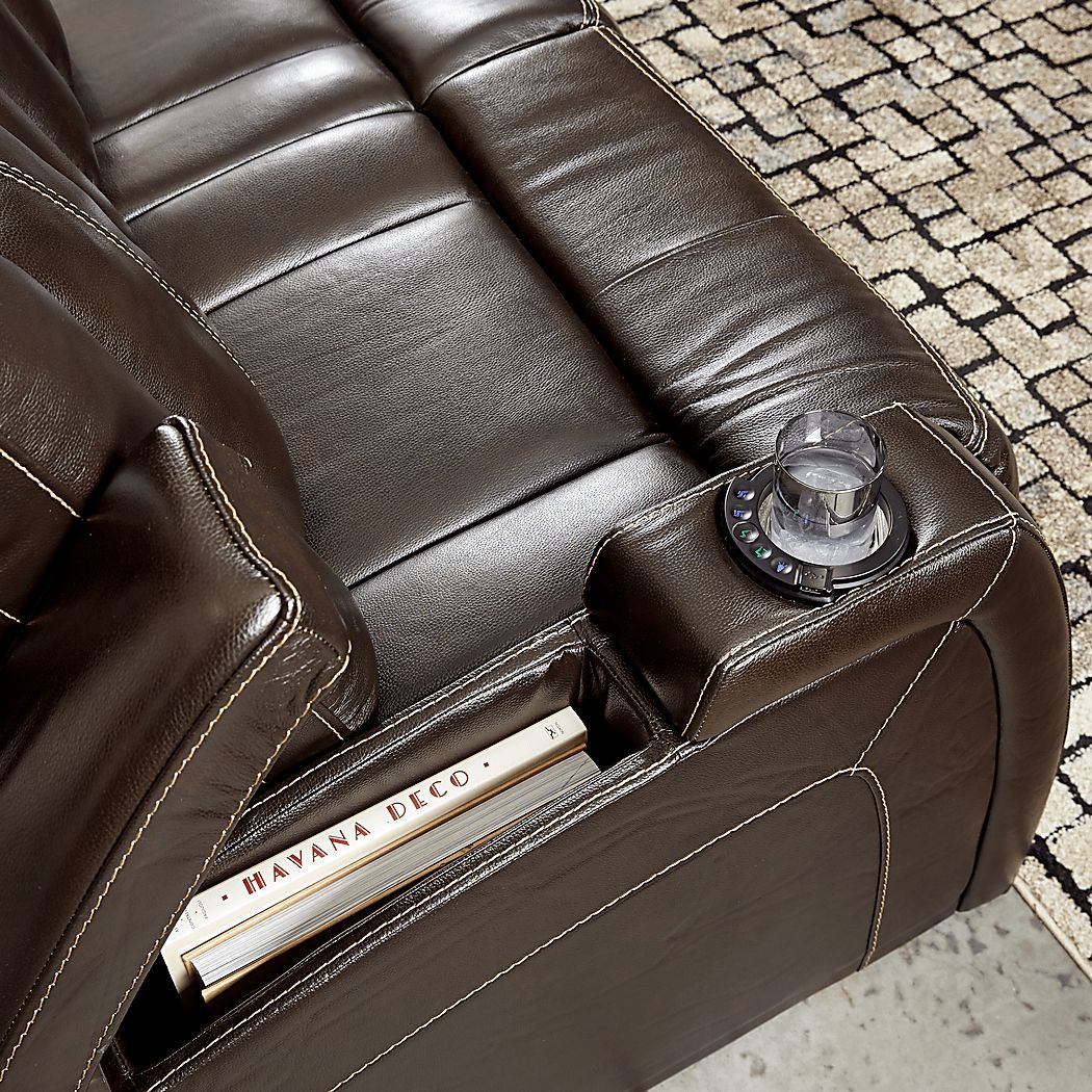 Moretti Brown Leather 8 Pc Dual Power Reclining Living Room