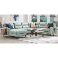 Sutton Heights Aqua Leather 7 Pc Sectional Living Room