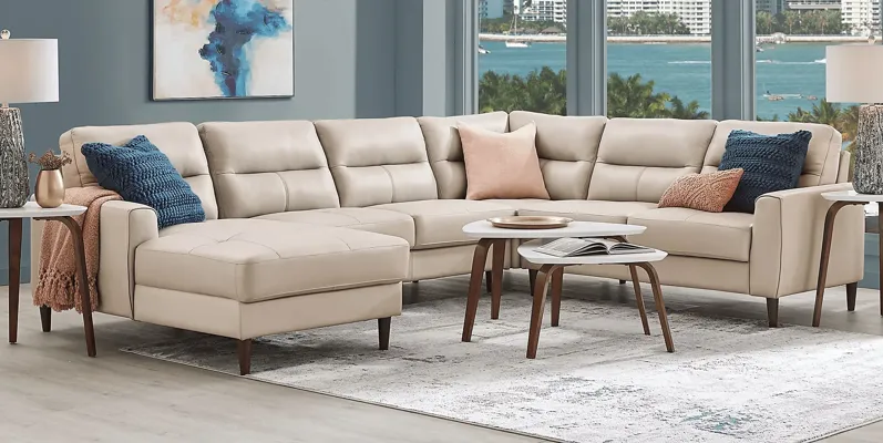 Sutton Heights Beige Leather 7 Pc Sectional Living Room