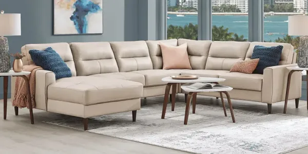 Sutton Heights Beige Leather 7 Pc Sectional Living Room