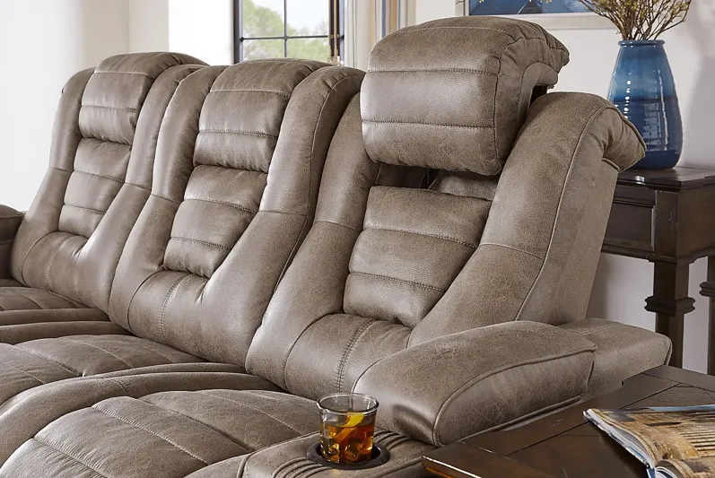 Chief Taupe 5 Pc Living Room with Dual Power Reclining Sofa