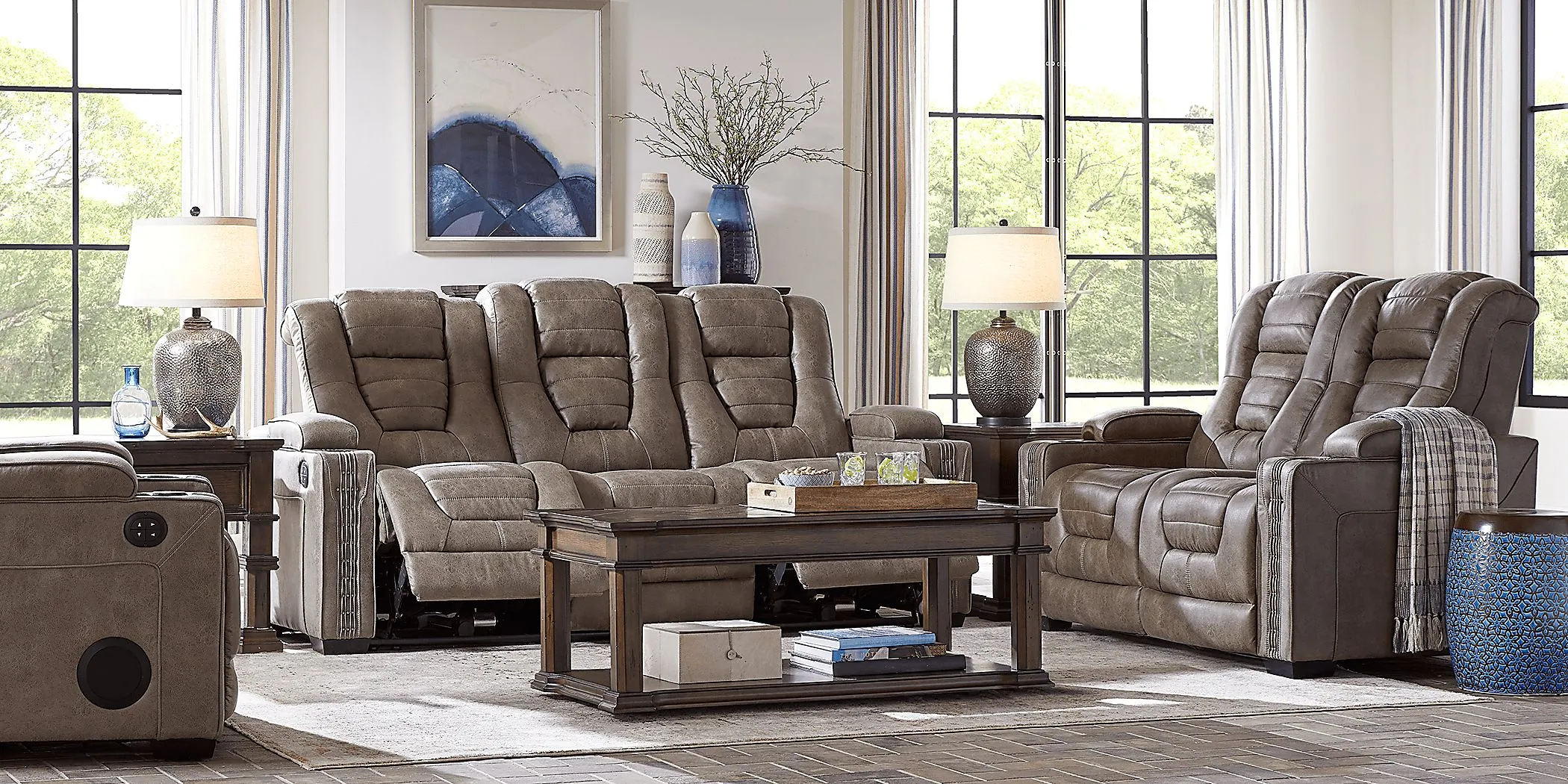 Chief Taupe 5 Pc Living Room with Dual Power Reclining Sofa