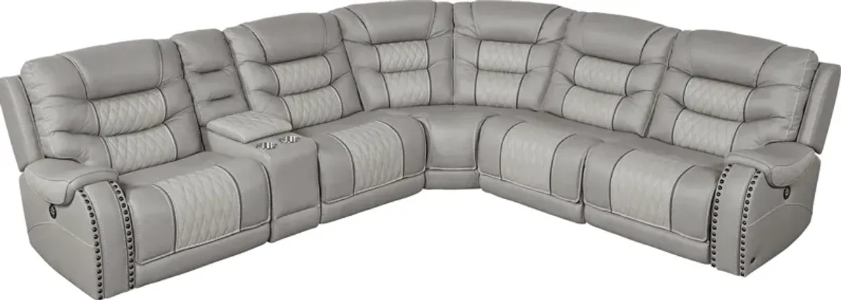 Headliner Gray Leather 6 Pc Dual Power Reclining Sectional