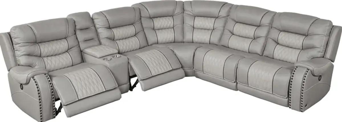 Headliner Gray Leather 6 Pc Dual Power Reclining Sectional