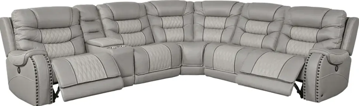 Headliner Gray Leather 6 Pc Dual Power Reclining Sectional