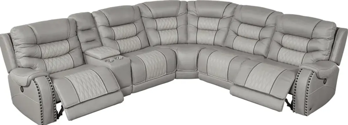 Headliner Gray Leather 6 Pc Dual Power Reclining Sectional