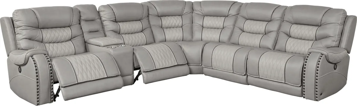 Headliner Gray Leather 6 Pc Dual Power Reclining Sectional