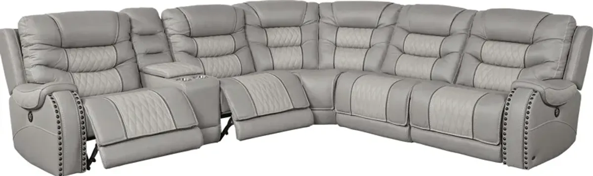 Headliner Gray Leather 6 Pc Dual Power Reclining Sectional