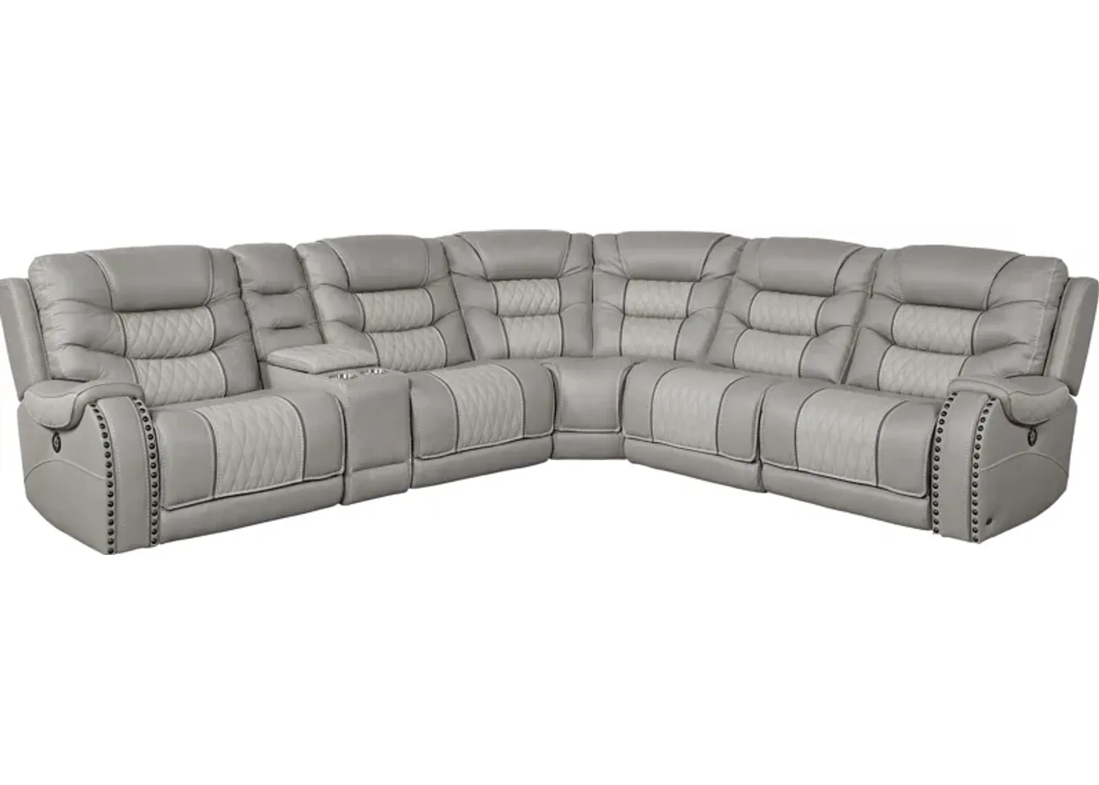 Headliner Gray Leather 6 Pc Dual Power Reclining Sectional