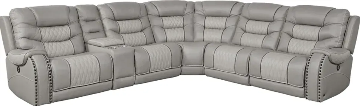 Headliner Gray Leather 6 Pc Dual Power Reclining Sectional