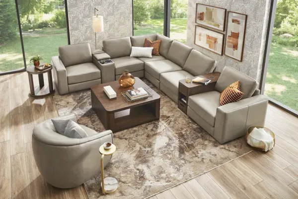 Venice Modular Cobblestone Leather 8 Pc Sectional with Audio