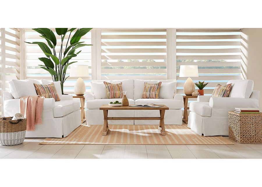 Beachside Walk White Denim Slipcover 7 Pc Living Room with Sleeper Sofa