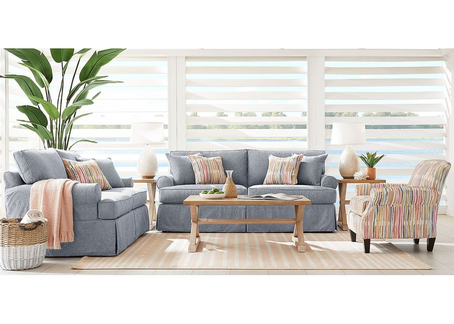 Beachside Walk Blue Denim Slipcover 7 Pc Living Room with Sleeper Sofa