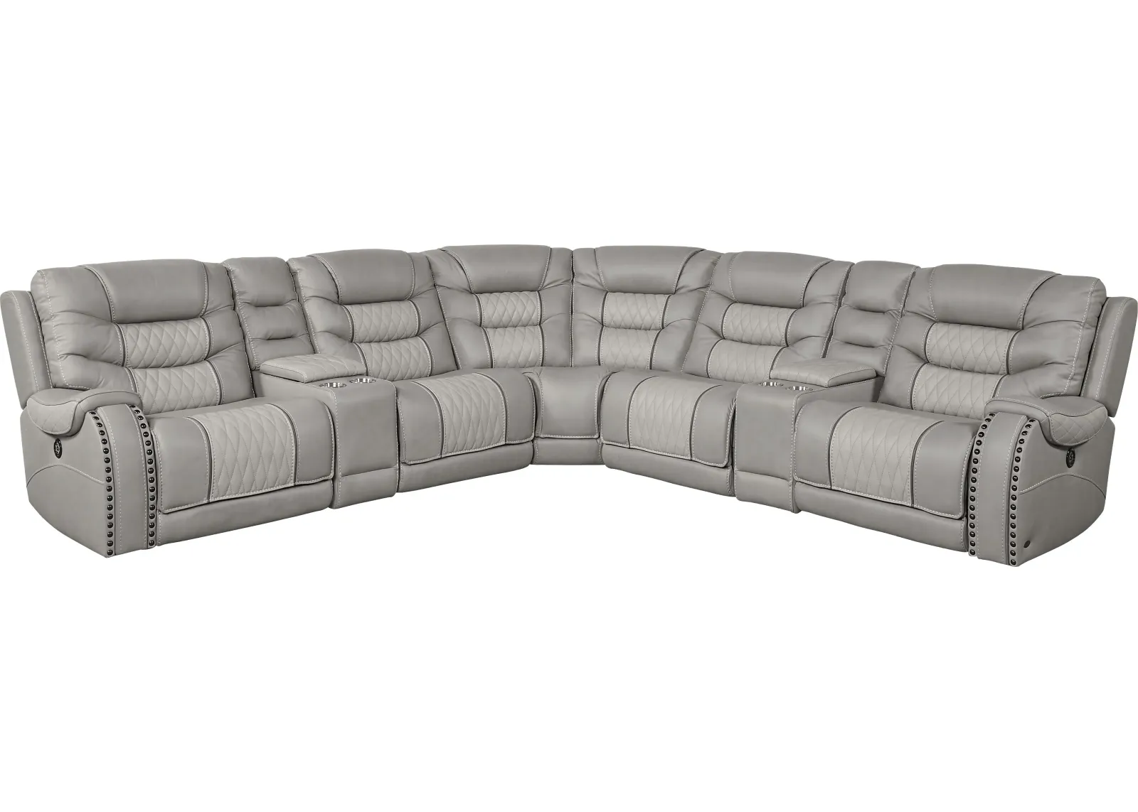 Headliner Gray Leather 7 Pc Dual Power Reclining Sectional