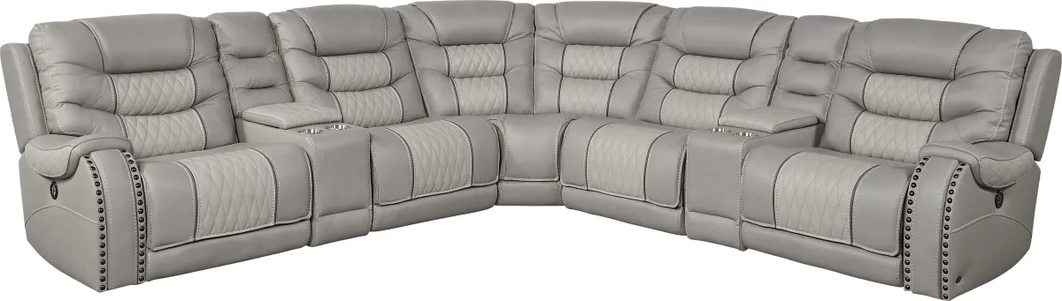 Headliner Gray Leather 7 Pc Dual Power Reclining Sectional