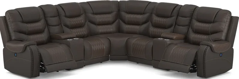 Headliner Brown Leather 7 Pc Dual Power Reclining Sectional