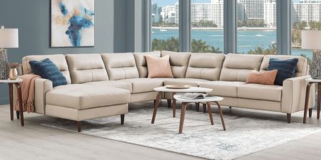 Sutton Heights Beige Leather 8 Pc Sectional Living Room