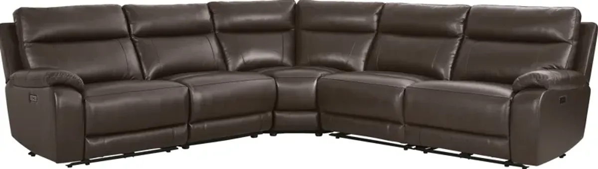 Delaney Point Brown Leather 5 Pc Power Reclining Sectional